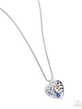 Paparazzi Silver Heart Pendant Necklace with Blue and Orange Accents